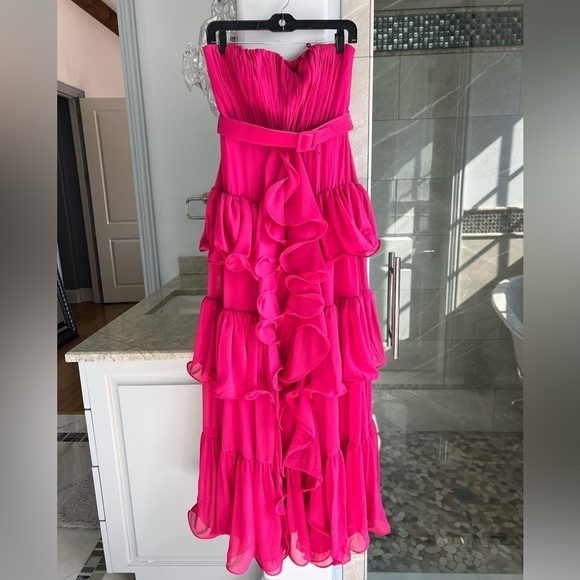 Badgley Mischka Strapless Tiered Ruffle Gown - Picture 6 of 13